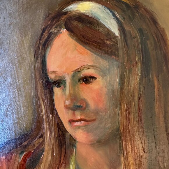 Vintage 1960s Impressionist Portrait Painting Gold Frame - Young Woman in Apron - Picture 3 of 3